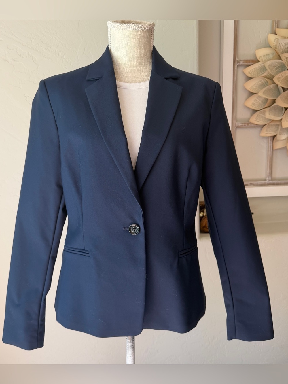Mango Women's The Slim Blazer Navy Blue Single-Button Tailored Blazer 12 NWT